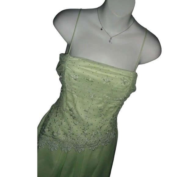 Masquerade Dress Vintage y2k Lime Green Fairy Mesh Glitter Gown Princess Pixie - Picture 9 of 16